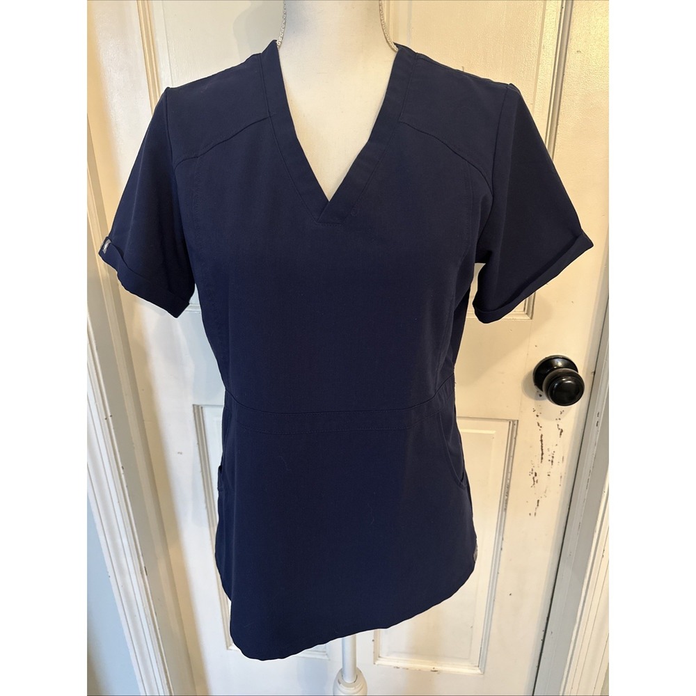 Figs Women's Technical Collection Flores Peplum Scrub‎ Top Navy Size Small